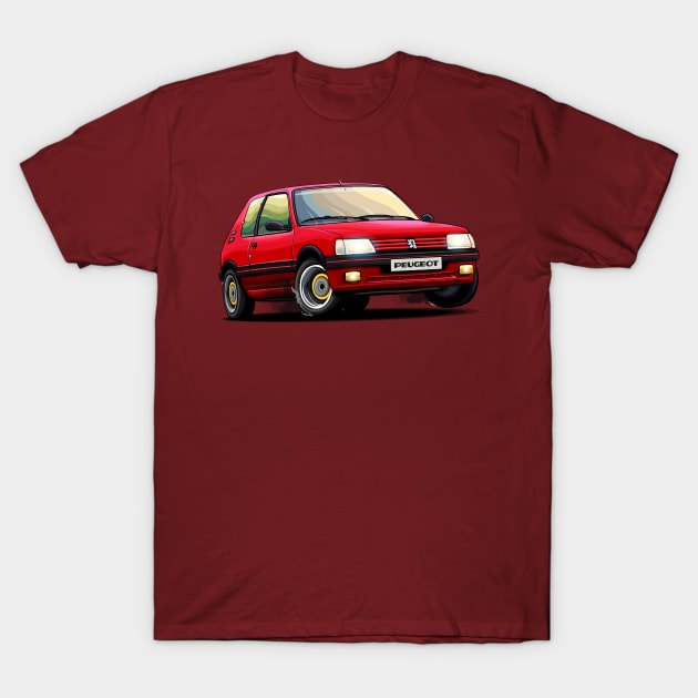 Peugeot 205 Red T-Shirt by Mario Ramos Rally Art